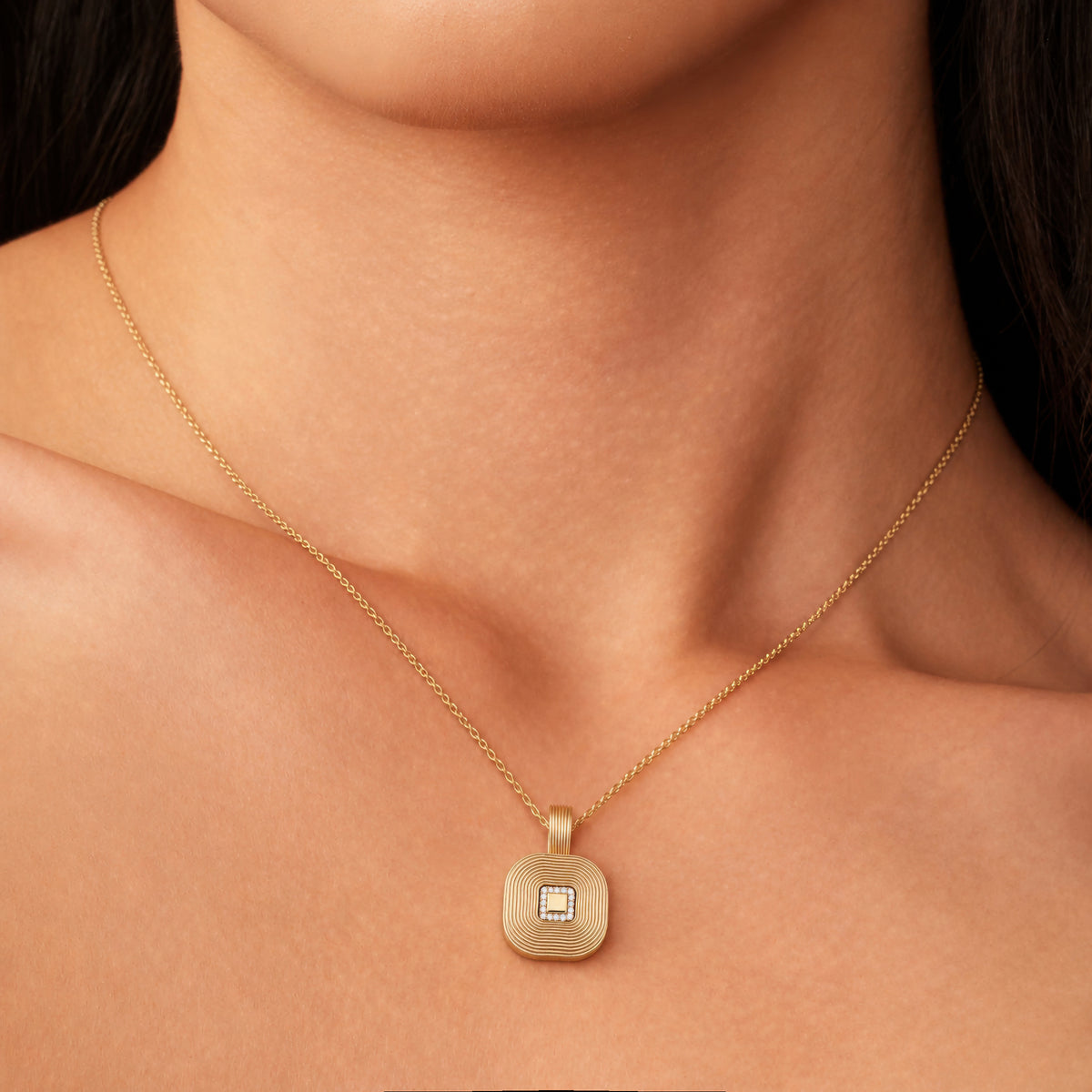 Renaissance Square Natural Diamond Pendant Charm