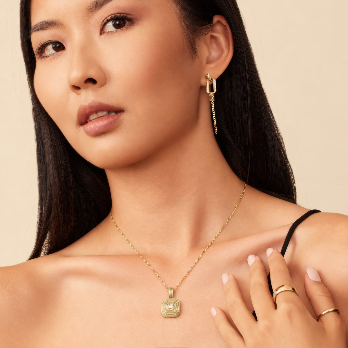 Renaissance Square Natural Diamond Pendant Charm