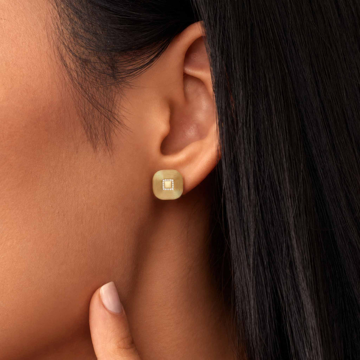 Renaissance Natural Diamond Square Studs - View 2