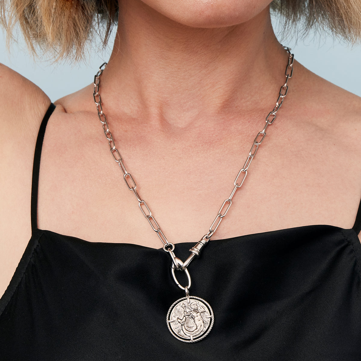 Roman Mermaid Medallion Pendant Necklace